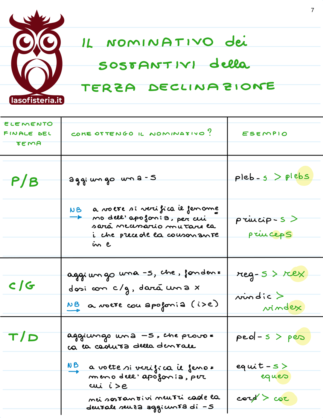 LA SOFISTERIA - Grammatica Latina Il nominativo dei sostantivi della terza declinazione
